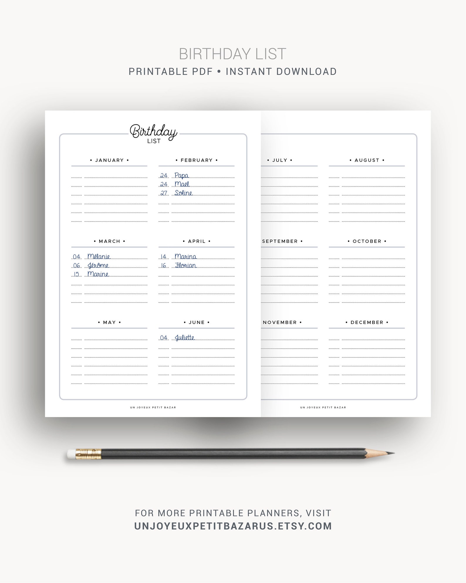 Birthday Tracker Printable, Birthday Reminder, Birthday List, Birthday ...