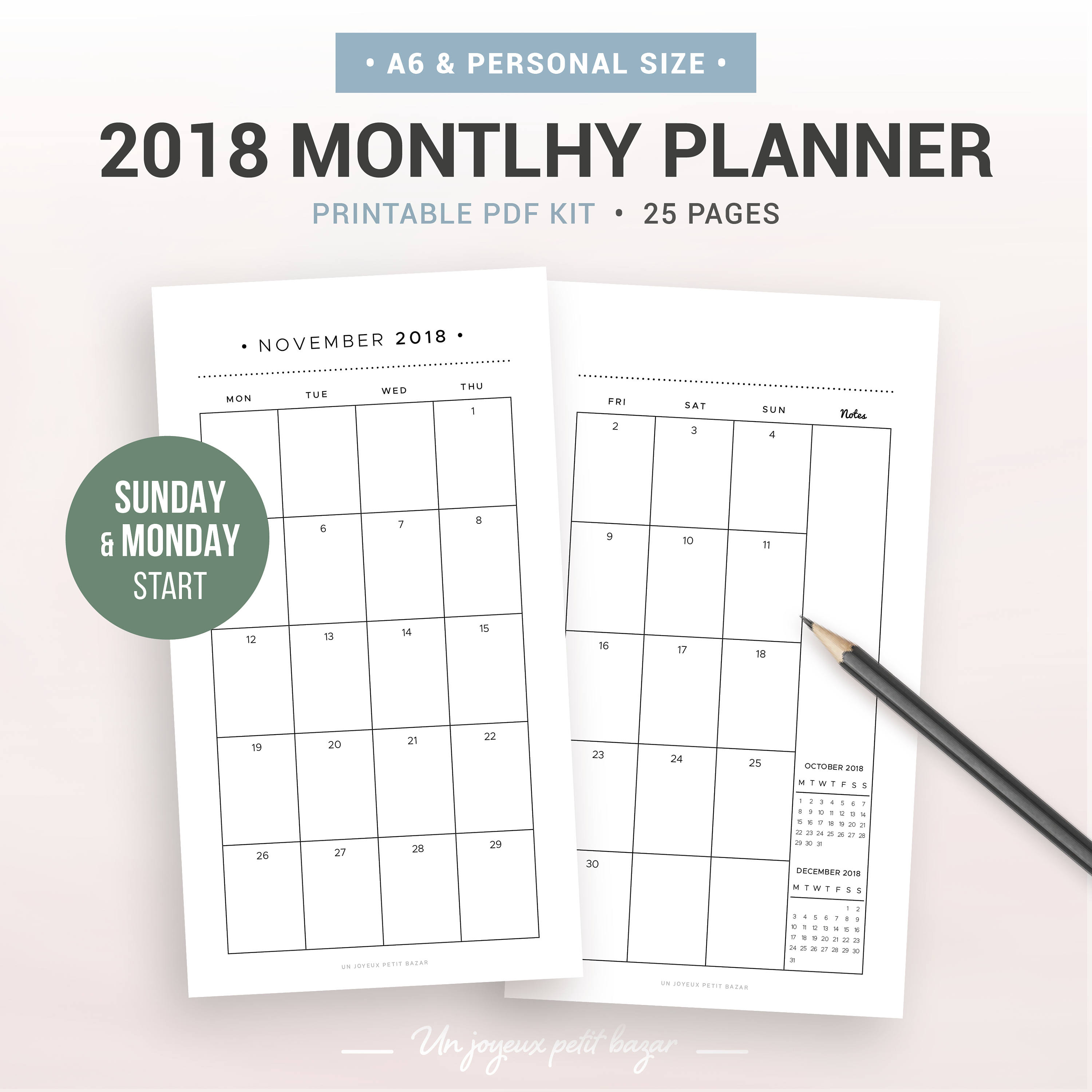 2018-monthly-planner-a6-personal-size-printable-planner-etsy