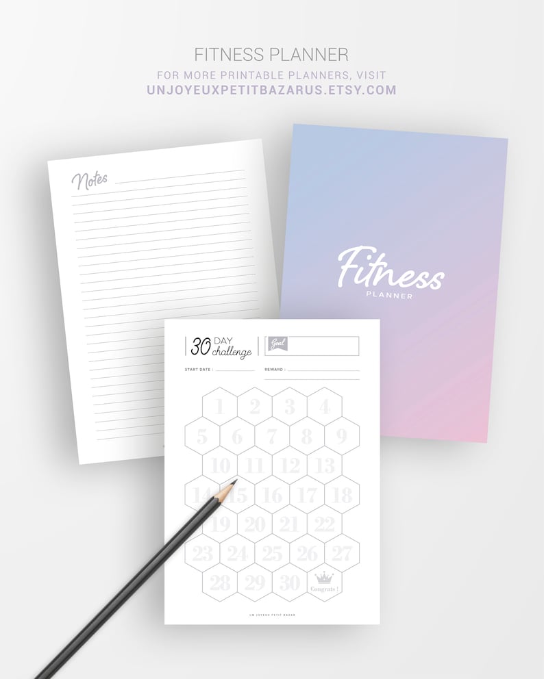 FITNESS PLANNER / Printable / fitness goals, food diary, fitness challenge, monthly and weekly follow-up, measurements tracker, sport... image 4