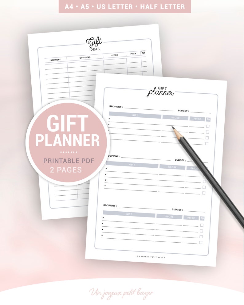 GIFT PLANNER, Printable Inserts, Gift Ideas, Gift List, Organization
