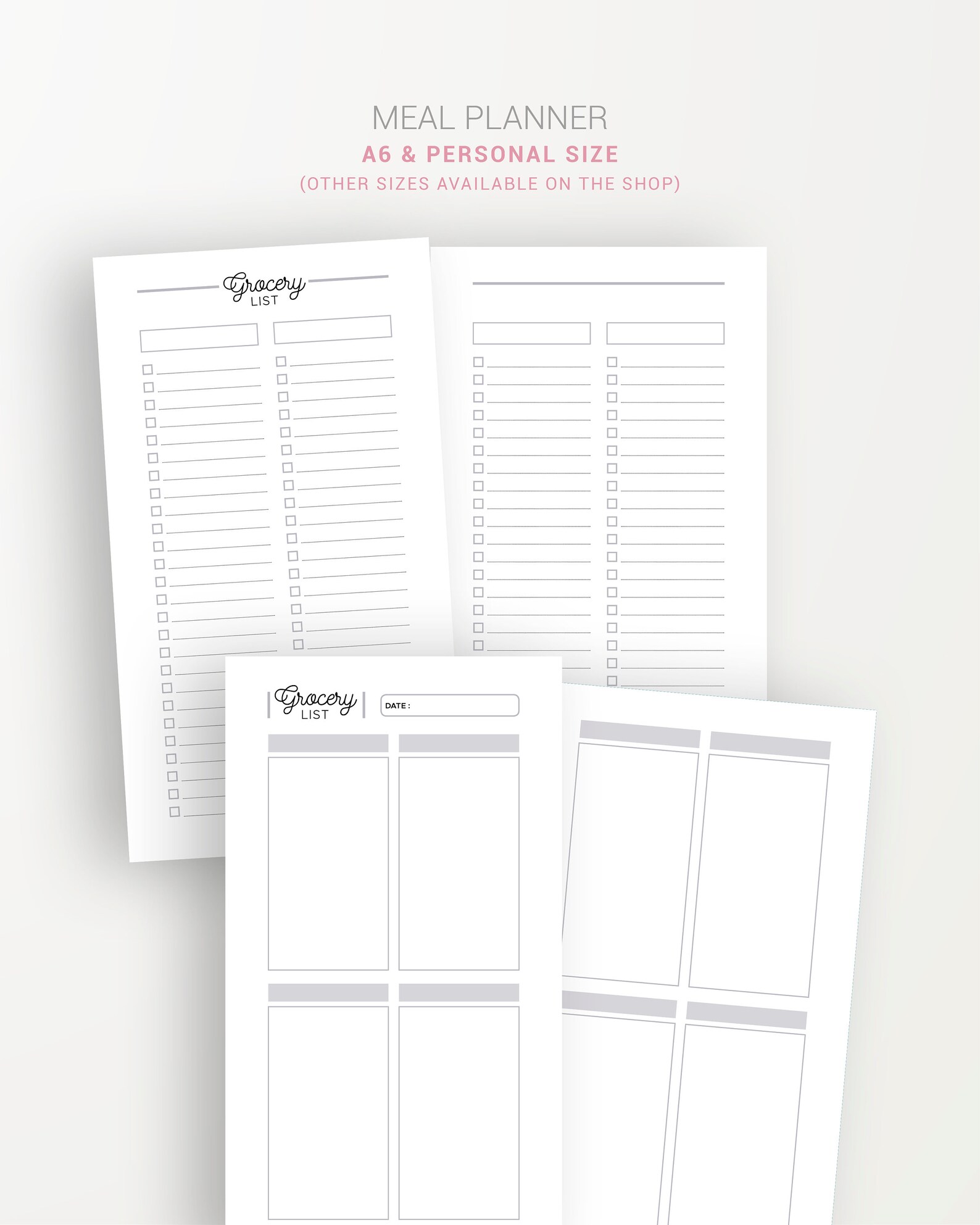 MEAL PLANNER Printable, Shopping List, Recipe Cards, Preparation of