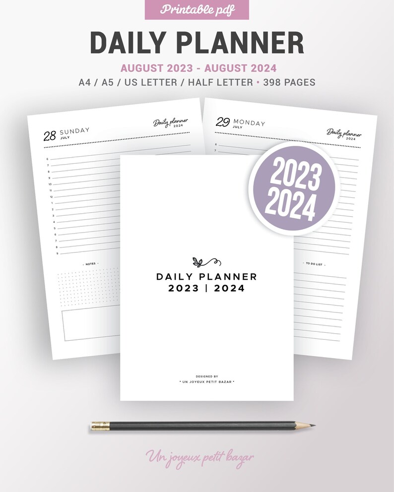 2023 2024 DAILY PLANNER PRINTABLE Agenda Refill Pdf Diary Etsy