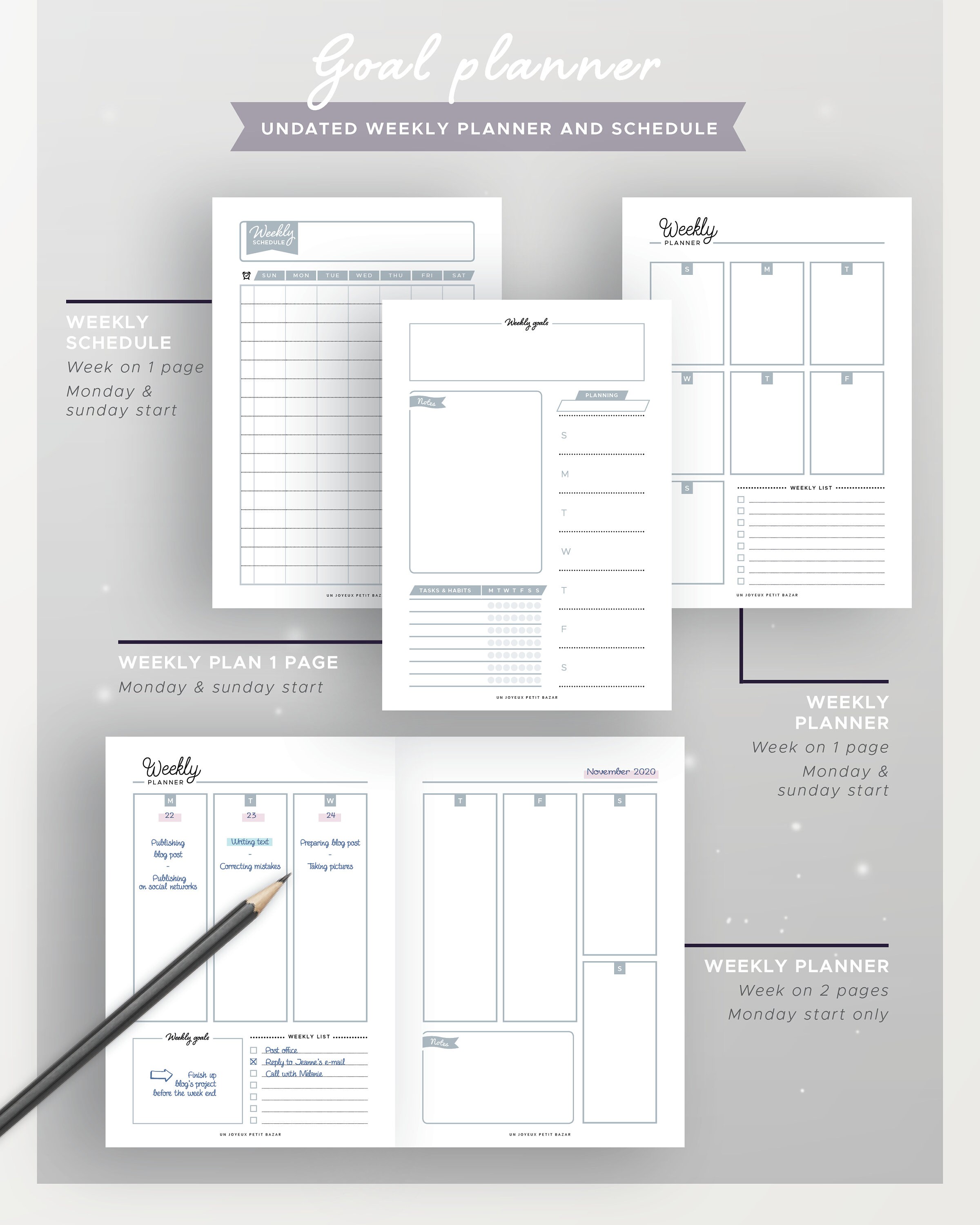 Goal Planner Printable, Action Plan, List of Goals, Undated Calendar ...