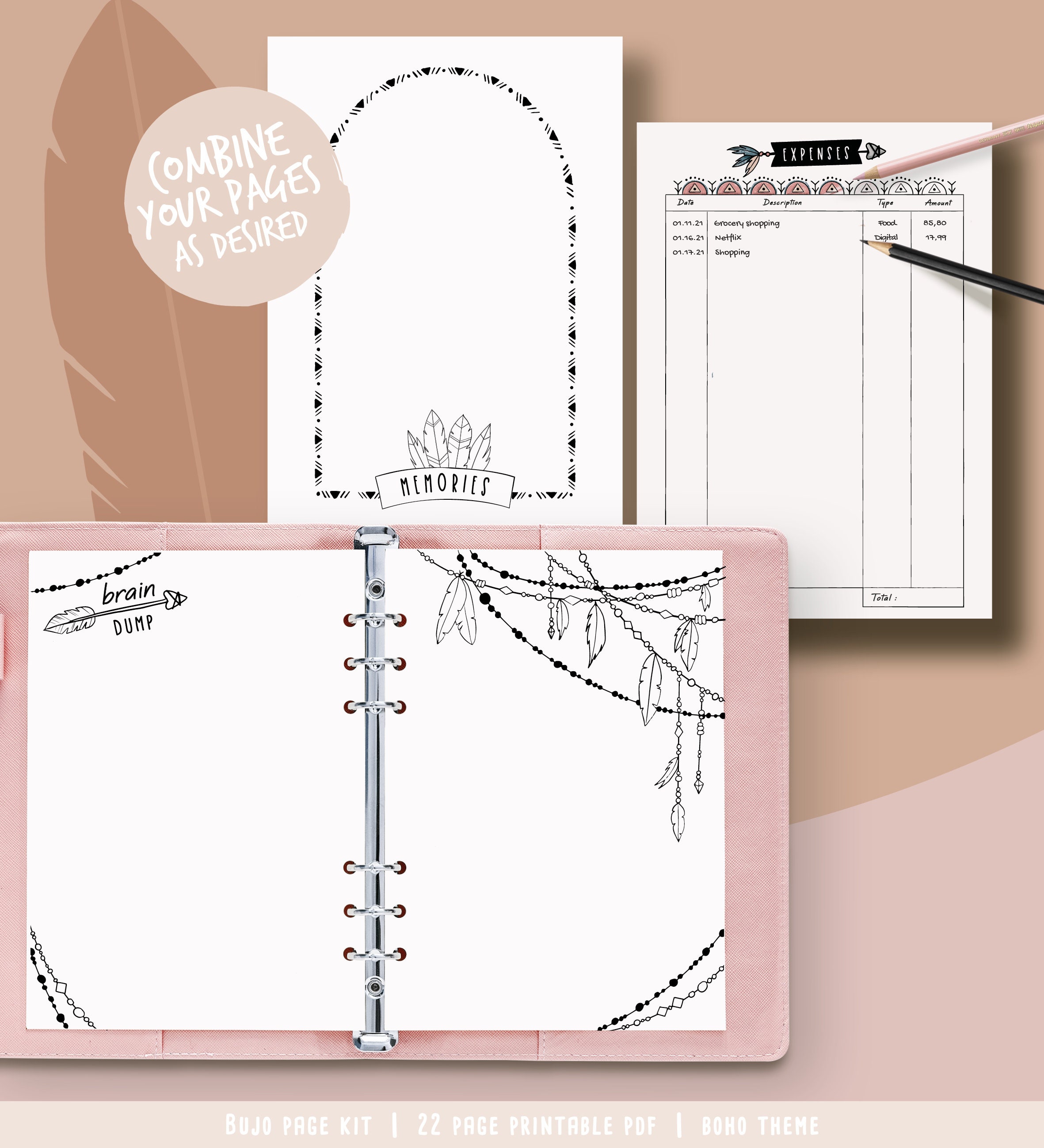 Printable Pages for Illustrated Planner, Coloring Boho Theme, Undated ...