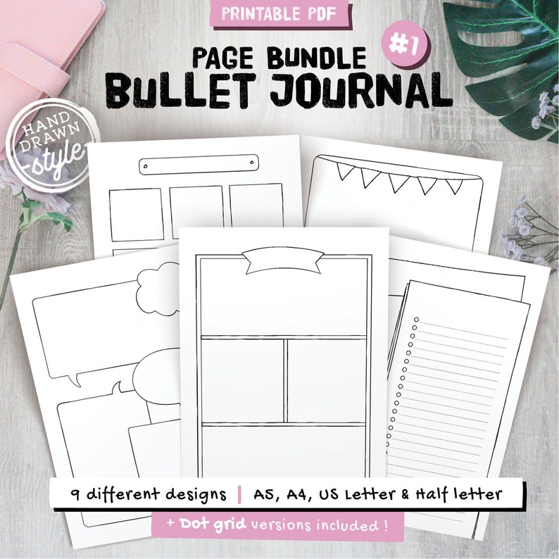 Bullet journal templates printable bujo pages dotted grid | Etsy
