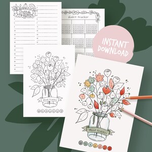 Printable pages for illustrated planner, coloring flower theme, undated planner pages, hand drawn style, page templates, A4, A5, Letter... image 5
