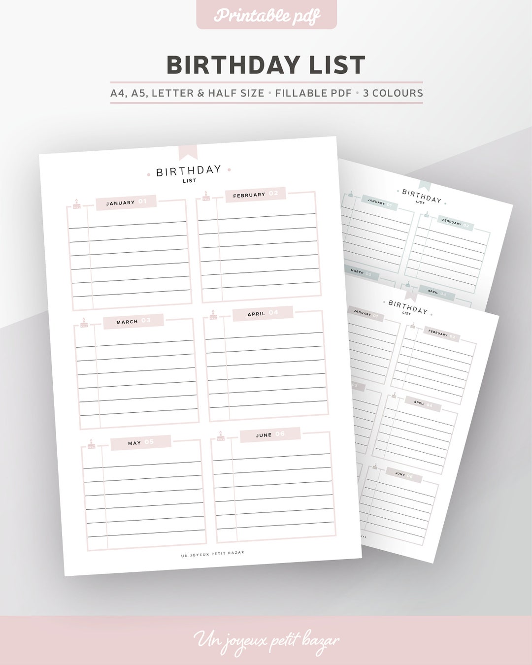 Printable Birthday Planner, Fillable PDF, Year Calendar, Birthday ...