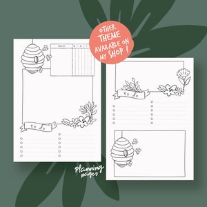 Printable pages for illustrated planner, coloring flower theme, undated planner pages, hand drawn style, page templates, A4, A5, Letter... image 9