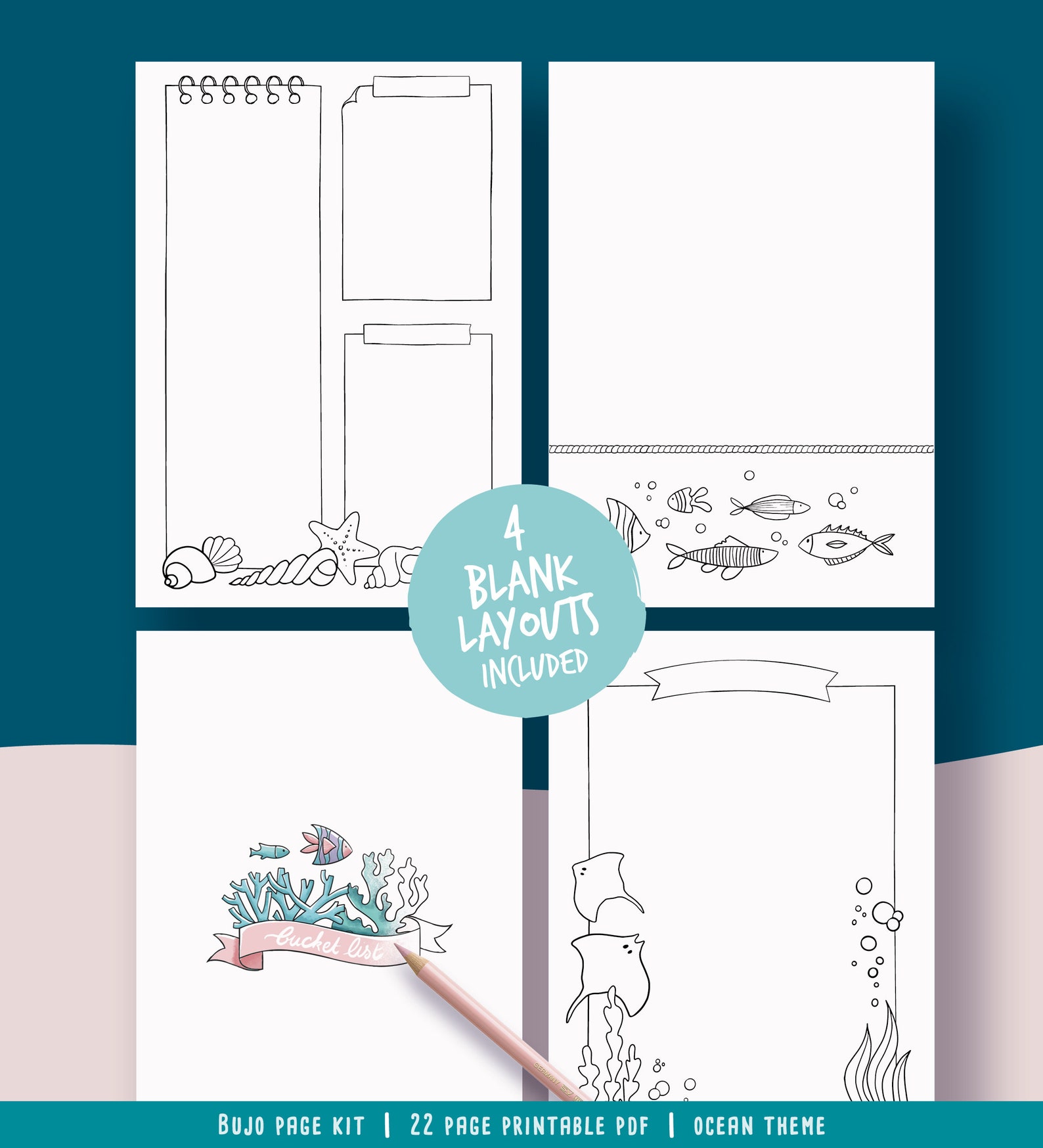Printable Pages for Illustrated Planner, Coloring Marine Theme, Undated ...