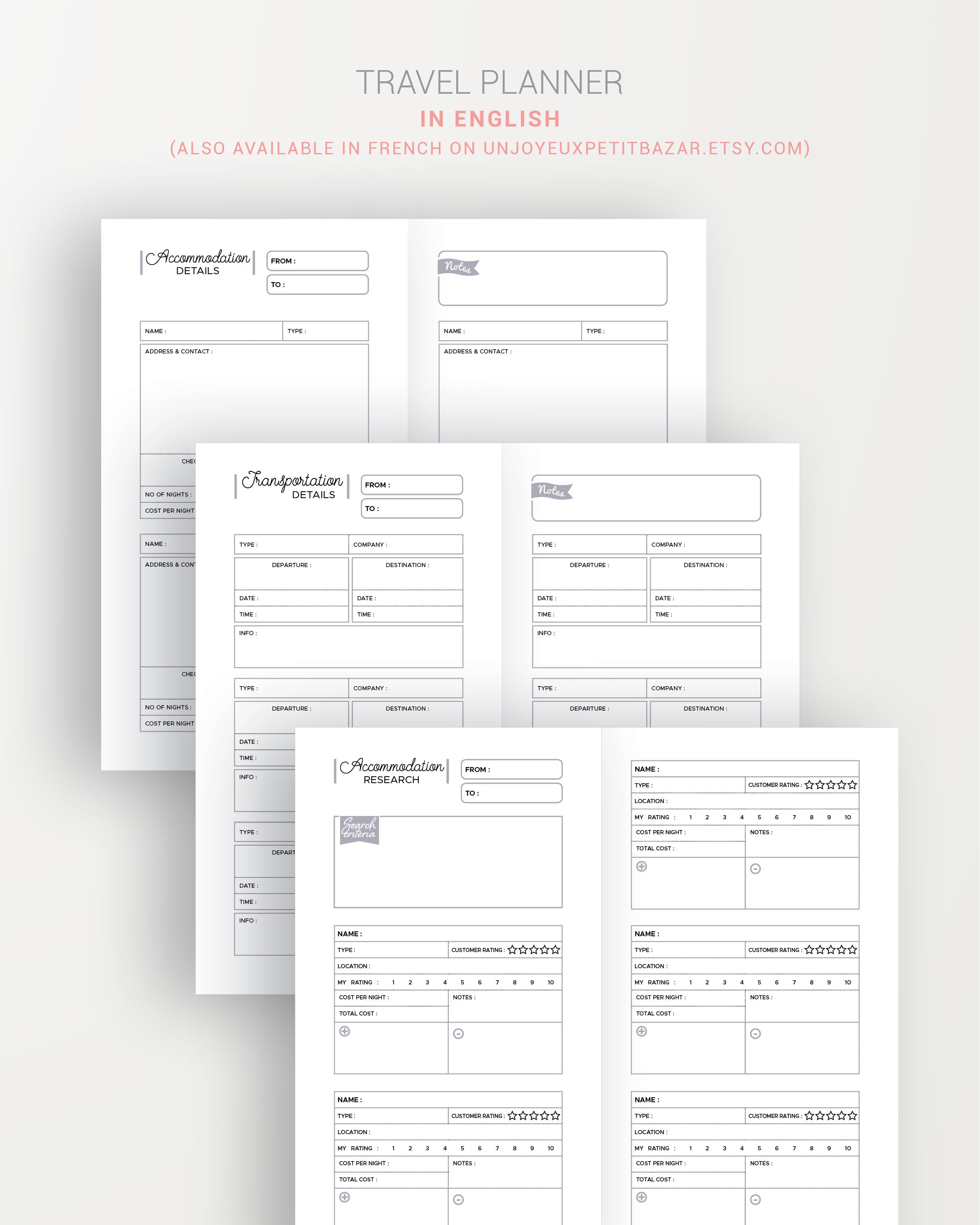 TRAVEL PLANNER Printable, Vacation Planner Kit, Travel Journal, Trip ...
