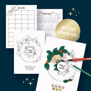 Printable pages for illustrated planner, Christmas & winter theme, undated planner pages, hand drawn style, page templates, A4, A5, Letter image 5