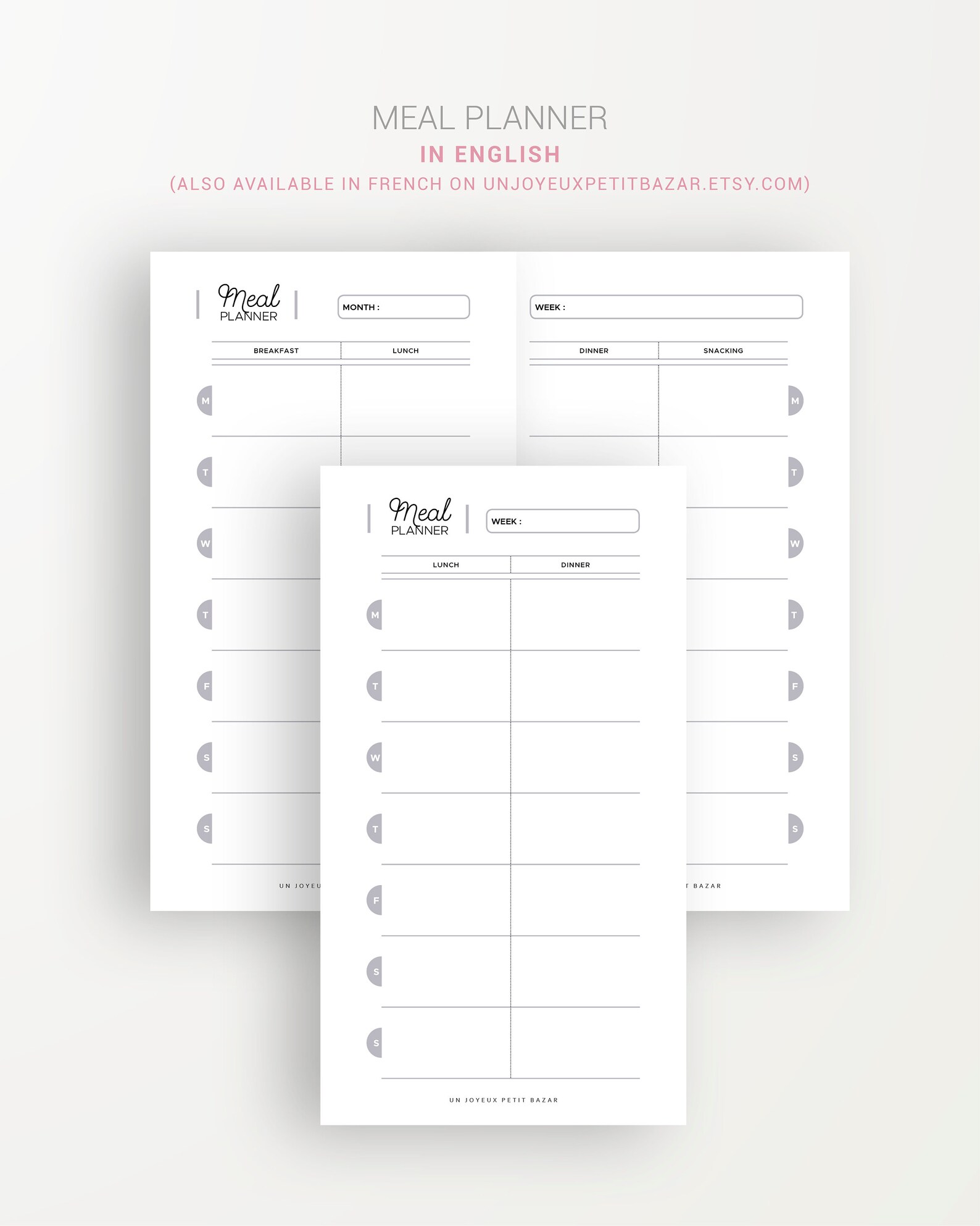 MEAL PLANNER Printable, Shopping List, Recipe Cards, Preparation of
