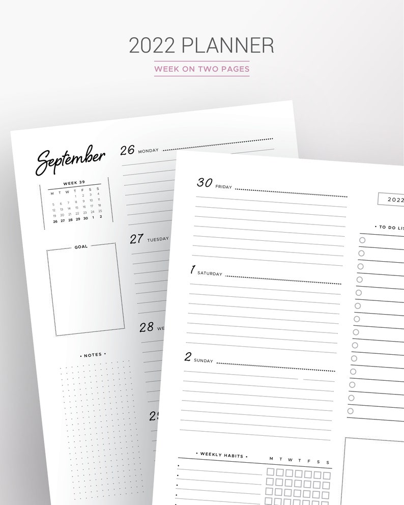 2022 WEEKLY PLANNER PRINTABLE Agenda Refill Pdf Diary Etsy Canada