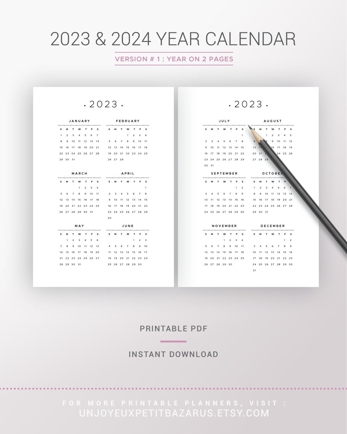 2023 2024 Yearly Calendar Printable Planner Insert Dated - Etsy