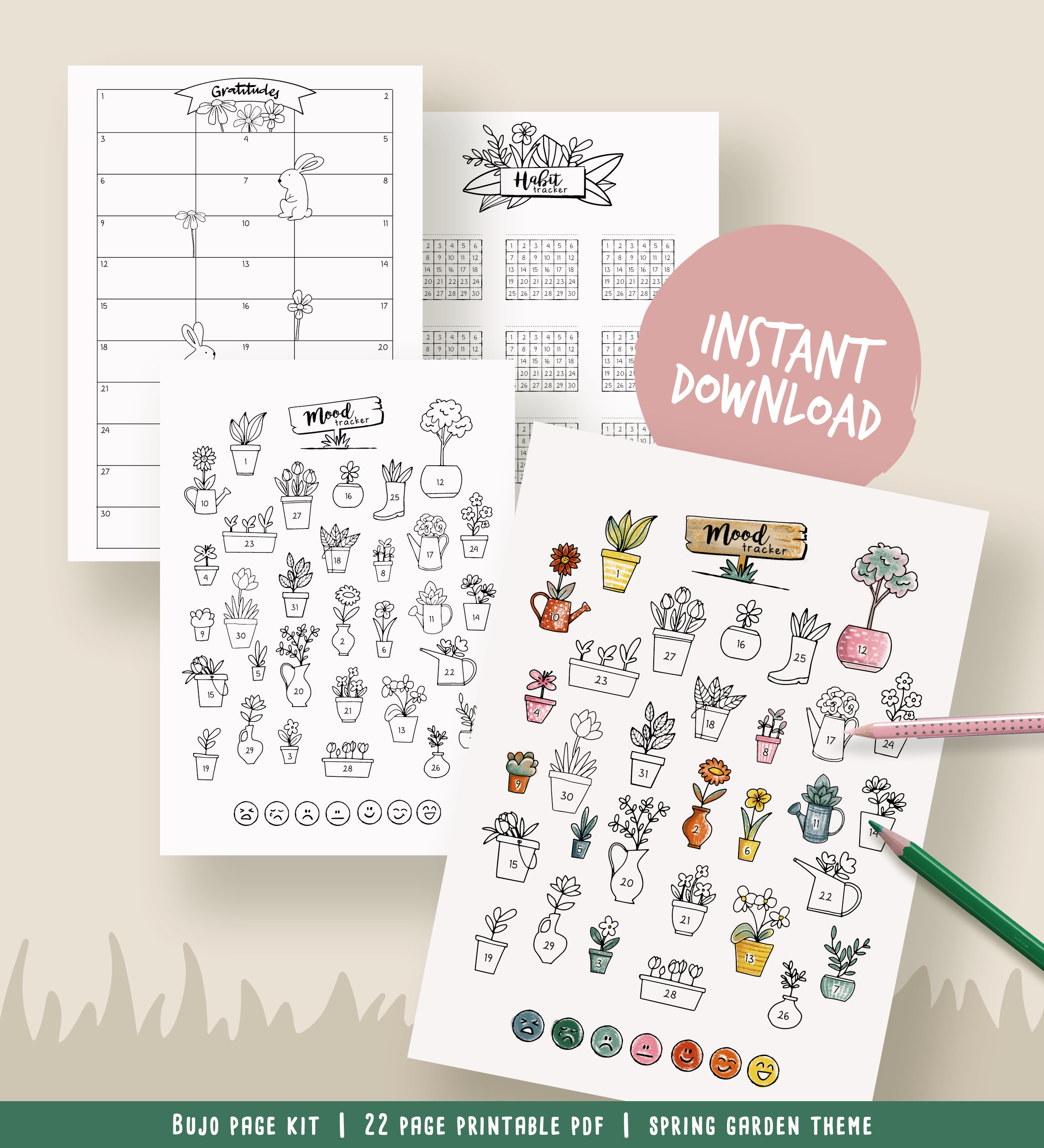 Printable Pages for Illustrated Planner, Coloring Spring Theme, Undated ...