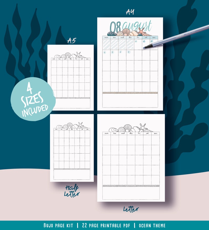 Printable Pages for Illustrated Planner, Coloring Marine Theme, Undated ...