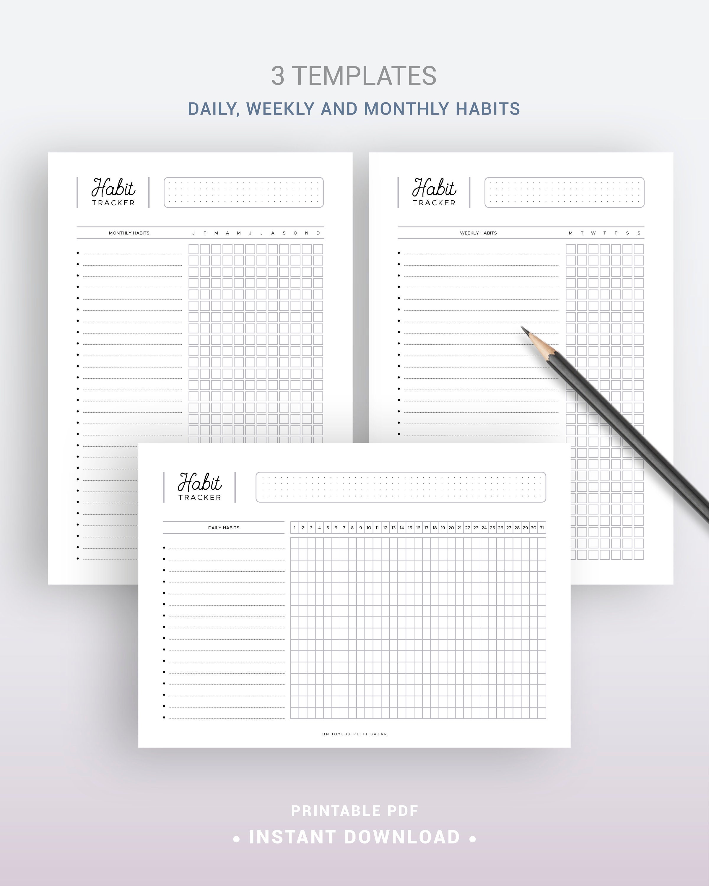 HABIT TRACKER / PRINTABLE : Daily Habits, Weekly Habits, Monthly Habits ...