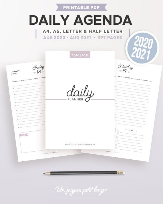 2020 2021 DAILY PLANNER PRINTABLE agenda refill pdf diary | Etsy
