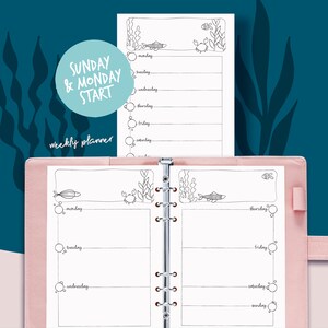 Printable pages for illustrated planner, coloring marine theme, undated planner pages, hand drawn style, page templates, A4, A5, Letter... image 7