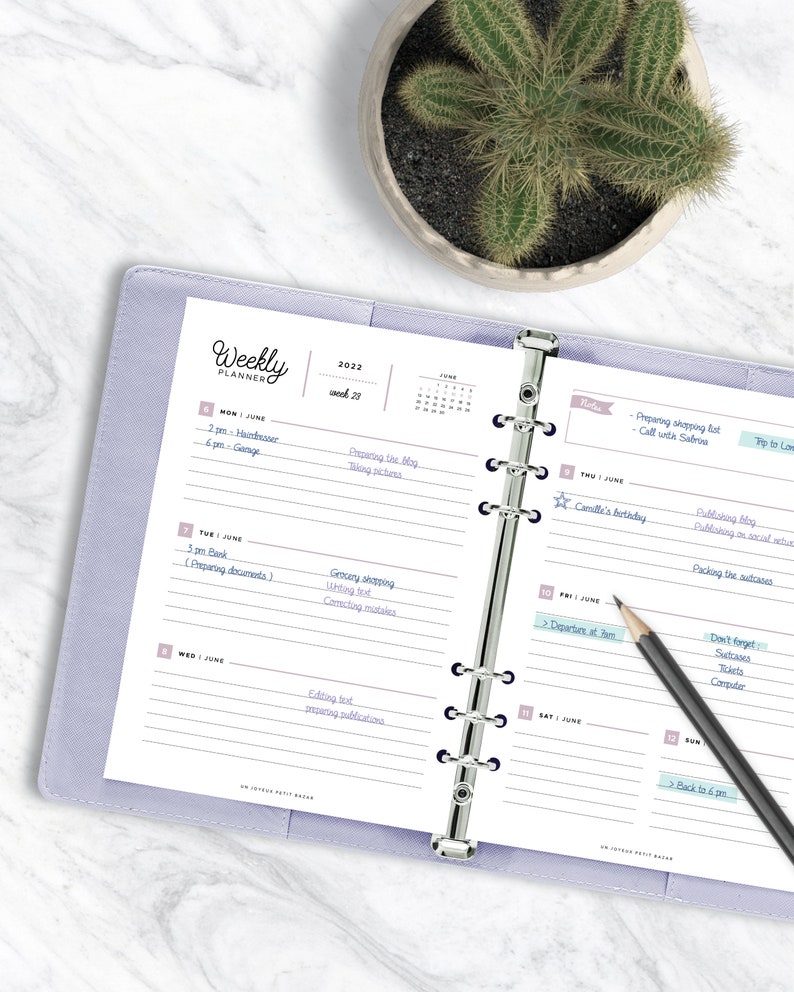 2022 WEEKLY PLANNER PRINTABLE Agenda Refill Pdf Diary Etsy Canada