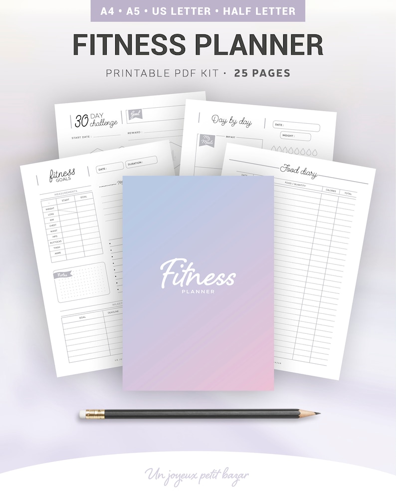 FITNESS PLANNER / Printable / fitness goals, food diary, fitness challenge, monthly and weekly follow-up, measurements tracker, sport... image 1