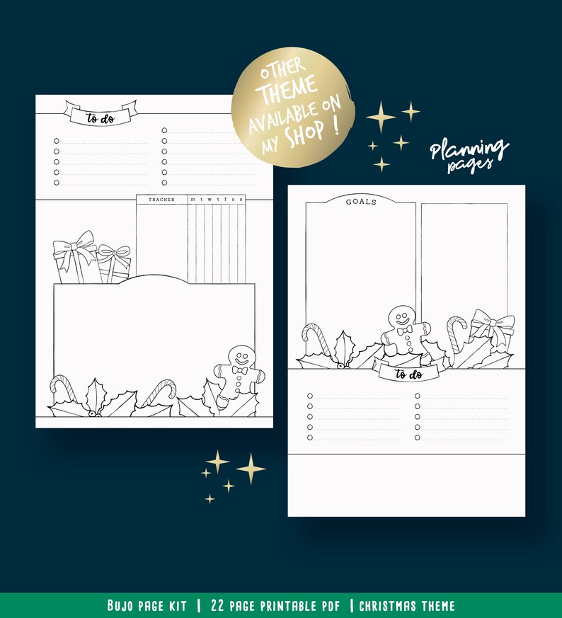 Printable pages for illustrated planner, Christmas & winter theme, undated planner pages, hand drawn style, page templates, A4, A5, Letter image 9