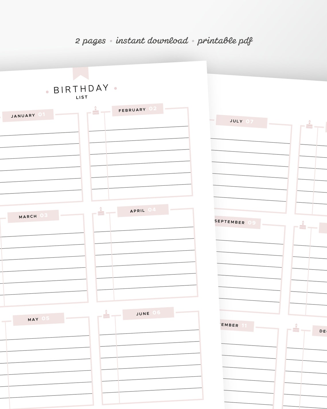 Printable Birthday Planner, Fillable PDF, Year Calendar, Birthday ...
