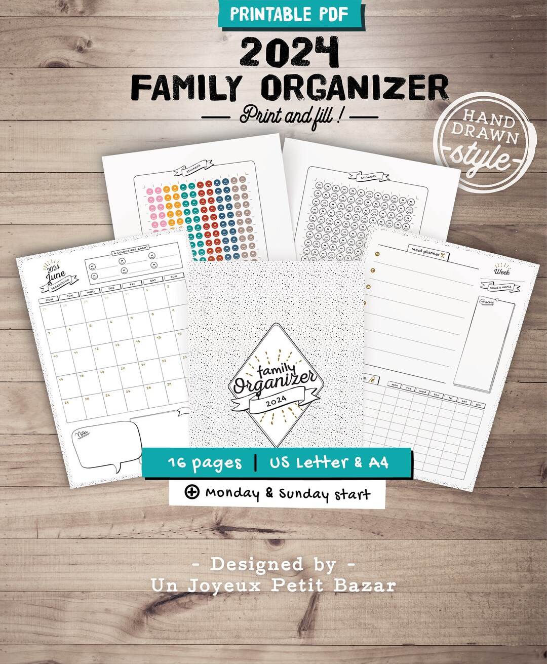 2024 FAMILY PLANNER, Printable, Family organizer, monthly calendar ...