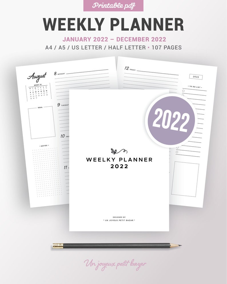 2022 WEEKLY PLANNER PRINTABLE Agenda Refill Pdf Diary Etsy Canada