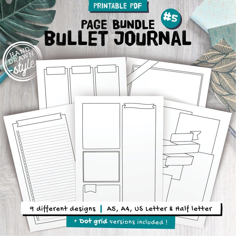 Bullet journal templates printable bujo pages dotted grid | Etsy