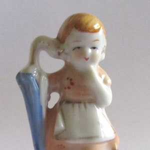 Rara figura de porcelana japonesa vintage feita à mão - MENINA COM GUARDA-CHUVA