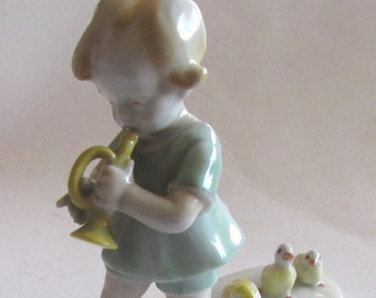Rare Old Antique Germany Handmade Porcelain Figure - Girl with Ducklings/METZLER&ORTLOFF