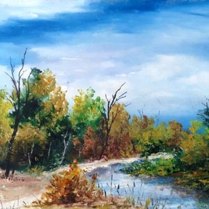 Rare Vintage Bulgarian Handmade Oil paints painting - AUTUMN LANDSCAPE