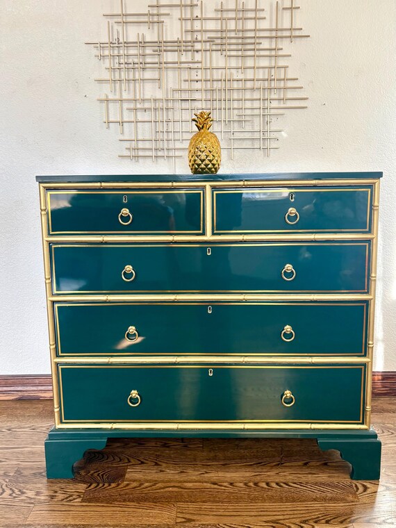 green bamboo dresser Vintage Broyhill Furniture Faux Bamboo Dresser Available for Custom Lacquer  – Hibiscus House main image 1