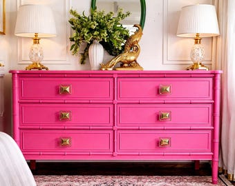 Vintage Pink Dresser Mid Century Modern 8-drawer, Refinished - Etsy Vintage Pink Dresser Mid Century Modern 8-drawer, Refinished - Etsy