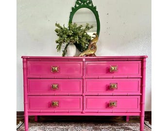 Hot Pink Henry Link Faux Bamboo 6 Drawer Dresser/buffet/credenza Hot Pink Henry Link Faux Bamboo 6 Drawer Dresser/buffet/credenza