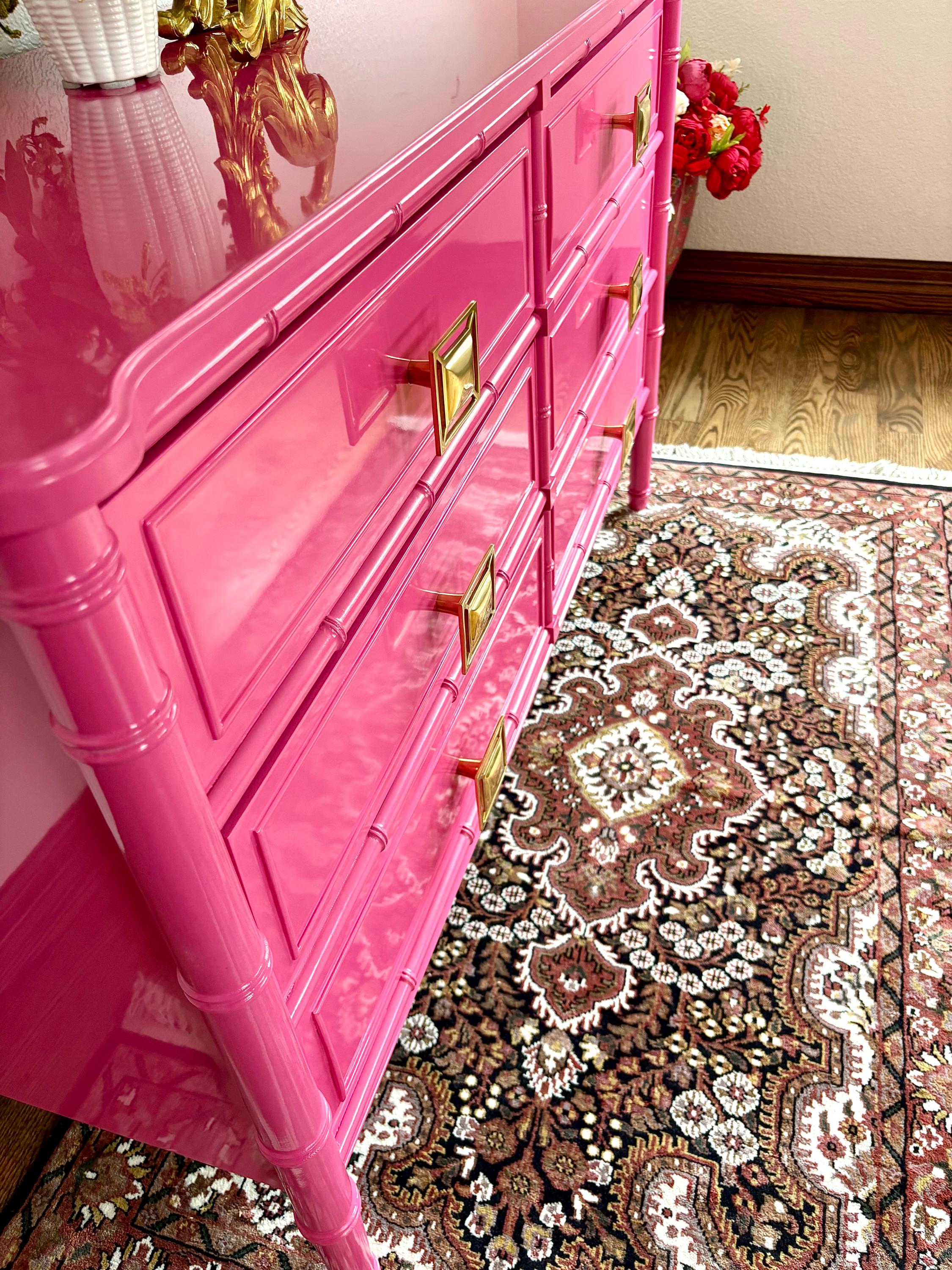 pink bamboo dresser SOLD! Bamboo Dresser| Tv Console| Bedroom Set| Credenza| Pink| White| Vintage| Pick Your Color