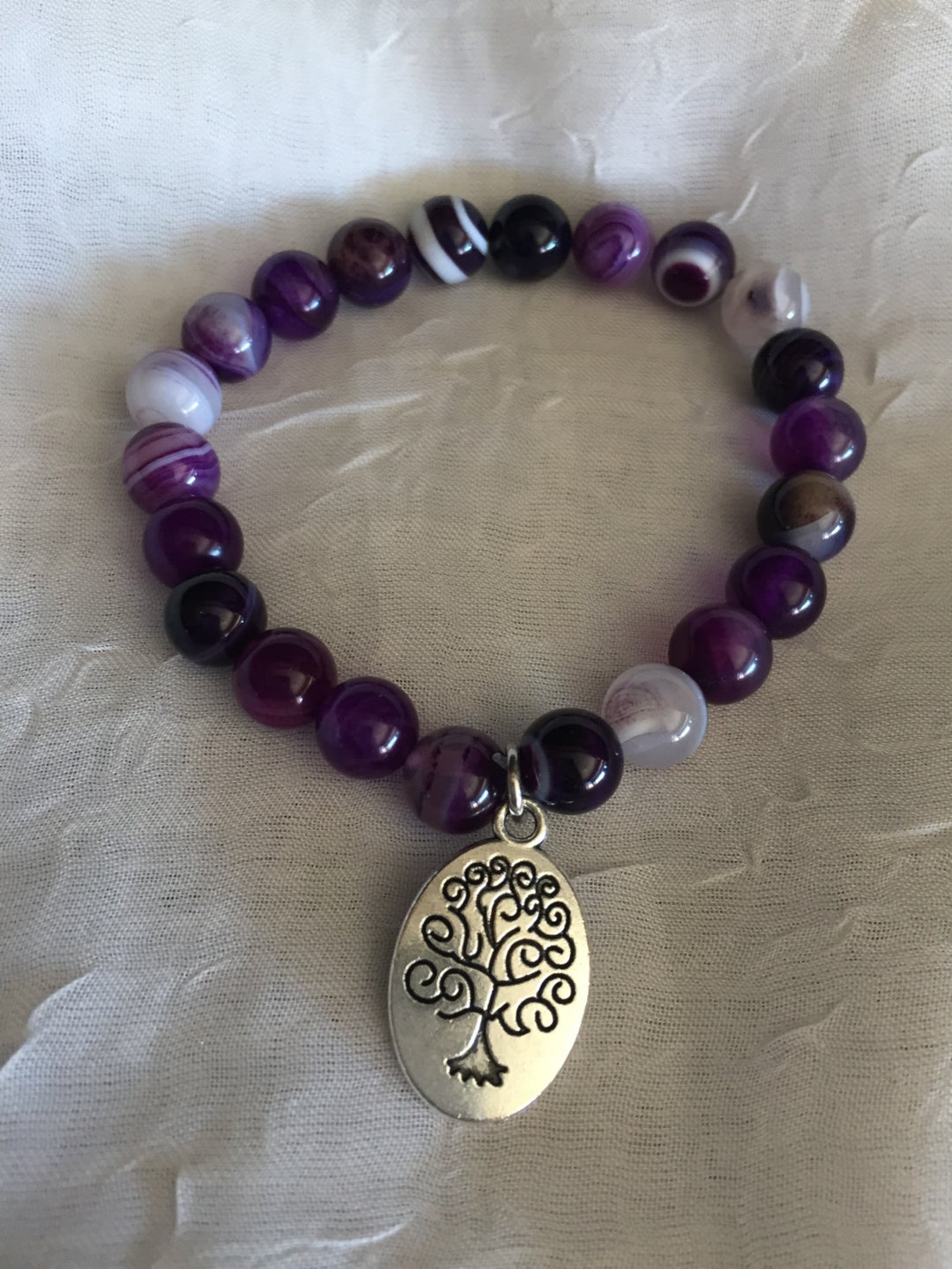 Purple Agate W/tree of Life 8 Mm Women's Bracelet Beaded Bracelet ...