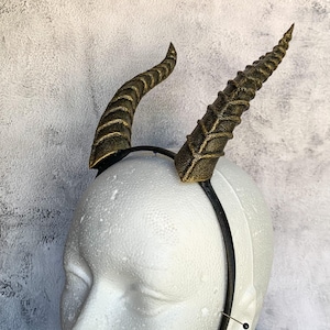 Silver and gold, metallic demon, devil, dragon horns. Costume headpiece, handmade, for Halloween, cosplay.
