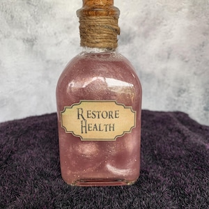 Skyrim themed pink potion bottle, Restore Health