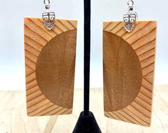 Large Rectangle Sun Ray Wood Earrings