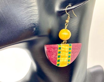 Purple, Yellow, and Green Half Moon Shaped Earrings