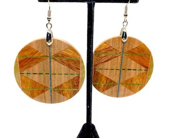 Large Round Retro Look Wood Earrings