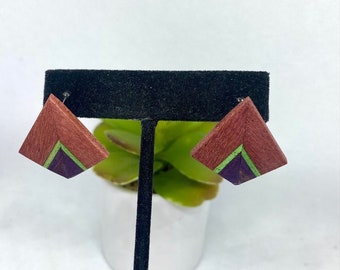 Small Kite Shaped Handmade Wooden Stud Earrings