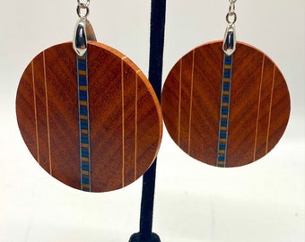 Medium Round Padauk Wood Boho Style Wood Earrings