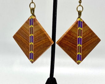 Lightweight Large Square Shaped Canarywood Boho Style Earrings