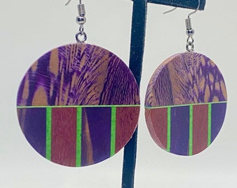Purple And Pink Striped Lightweight Round Earrings