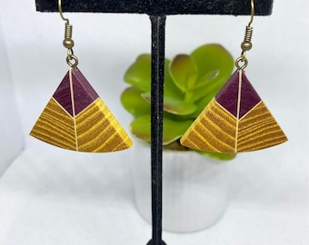 Medium Sized Triangle Shaped Handmade Wooden Earrings