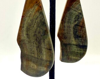 Large Teardrop Shaped Green and Orange Box Elder Burl Earrings