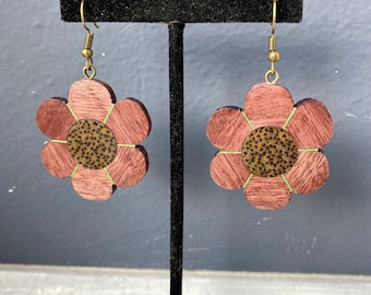 Handmade Purpleheart Flower Shaped Wooden Earrings